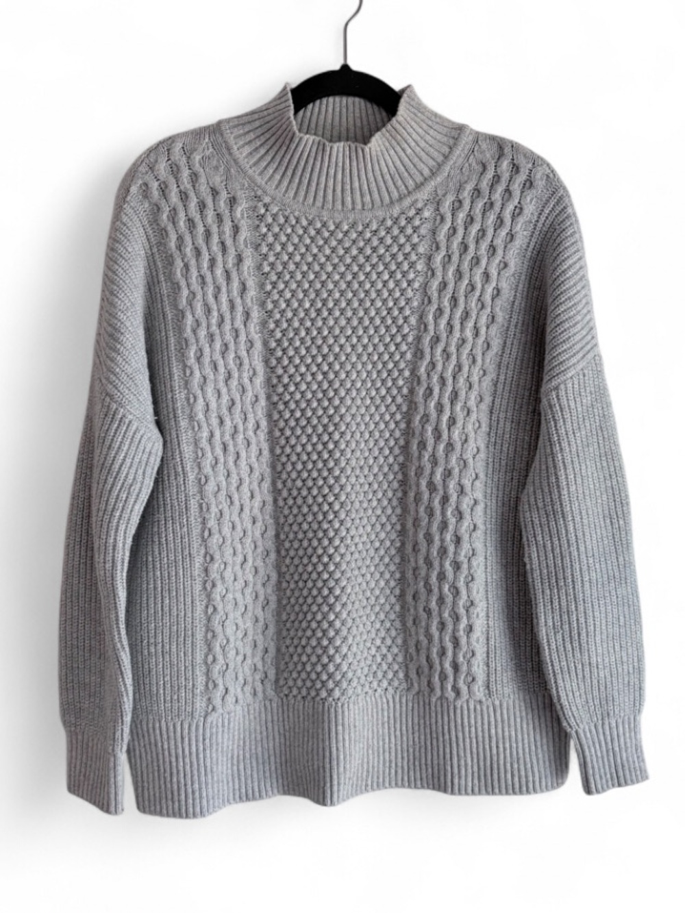 Gap Gray Cotton Wool Funnel Neck Cable Knit Fisherman Sweater Size S